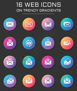 电子邮件图标设置 邮件网络图标以圆形趋势梯度显示图片