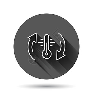 平面样式的温度计气候控制图标 具有长阴影效果的黑色圆形背景上的气象学平衡矢量图 热 冷温度圆圈按钮的经营理念平衡贮存空气标签冰箱图片
