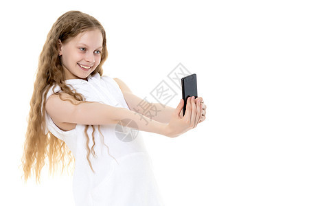 可爱的小女孩做自拍技术家庭青年乐趣喜悦摄影幸福快乐微笑照片图片