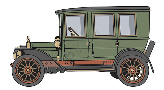 复古绿ca卡通片黄铜柜子运输插图发动机绿色轿车黑色车辆图片