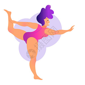 外加做瑜伽课的体积大小卷曲女士 在白色上孤立的矢量插图 在线家庭运动概念 身体呈阳性 或舞蹈波斯领主运动员尺寸多样性姿势泳装女孩图片