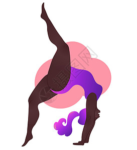 加大码黑色曲线女士正在上瑜伽课 在白色上孤立的矢量插图 正体 有魅力的非洲裔美国女人 向上弓或轮式活动成人多样性训练身体女孩卡通图片