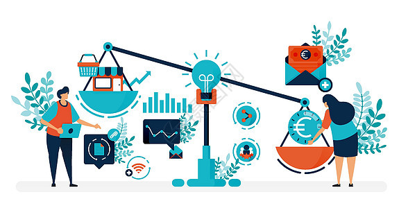 创业和公司的风险投资 寻找资金和投资者来创业 登陆页面 网页 网站 横幅 移动应用程序 传单 海报的平面矢量插图营销平衡金融团队图片