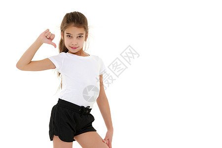 穿白色T恤的小女孩乐趣空白零售棉布衣服广告小样青年孩子打印图片