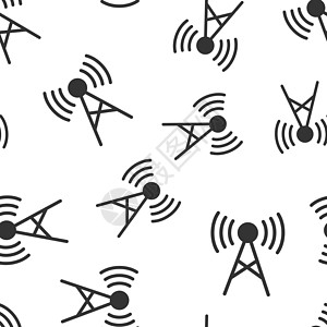 平式天线塔图标 白色孤立背景的广播矢量插图 Wifi 无缝模式商业概念 Wifi卫星桅杆收音机电视海浪电脑数据细胞网络盘子图片