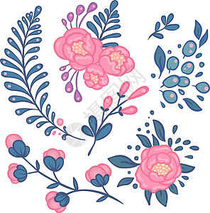 古老的花卉手画有叶子的玫瑰 纹图花设计元素 用手写风格的孤立矢量插图邀请函绘画浆果花束框架植物学婚礼花瓣写意植物图片