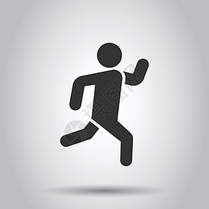 以平面样式运行人物图标 在孤立的白色背景上跳转矢量图解 健身经营理念运动员活动插图闲暇速度跳跃男性赛跑者男人训练图片
