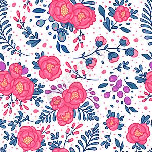 无缝玫瑰模式 自由手式的矢量插图 时尚花卉情人节季节纺织品玫瑰绘画手绘写意花圈叶子装饰花瓣图片