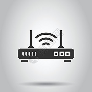 平面样式的 Wifi 路由器图标 白色孤立背景上的宽带矢量插图 互联网连接经营理念天线电子网络信号技术无线数据网关电脑办公室图片