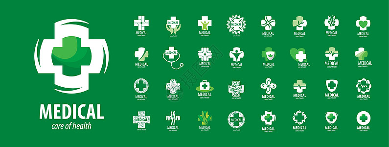 一套绿色背景的病媒医药标志图示集图片