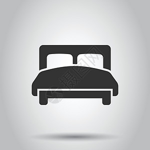 平面样式的床图标 白色孤立背景上的卧室标志矢量图解 床架经营理念沙发时间家具医院酒店民众房间插图床垫枕头图片