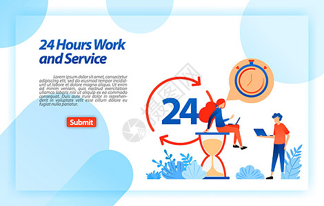 24小时客服 支持用户随时随地获得更好的信息和服务 登陆页面 ui ux 网站 移动应用程序 海报 广告的矢量插图概念图片