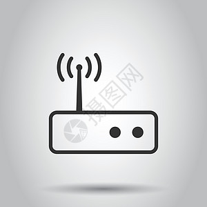 平面样式的 Wifi 路由器图标 白色孤立背景上的宽带矢量插图 互联网连接经营理念无线数据电脑信号网关办公室网络天线电子技术图片