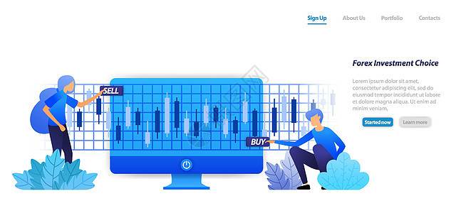 金融投资买入卖出或损失利润的行动是股票外汇投资决策中的风险 登陆页面 网页 用户界面 横幅 传单 海报 模板 背景的平面插图概念图片