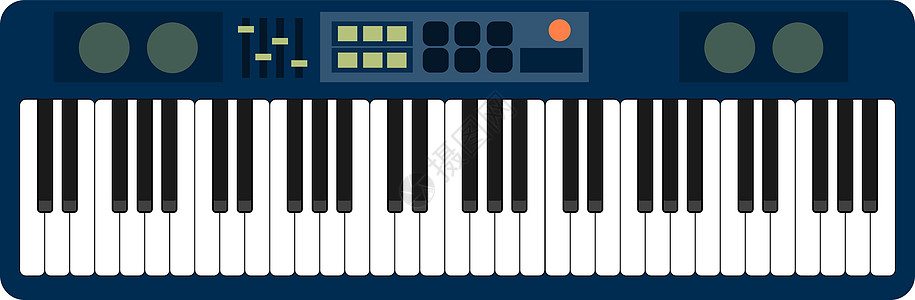 白色背景上显示的色平风格矢量灰蓝色蓝钢琴卷模拟合成器淡化器按钮 knobs图片
