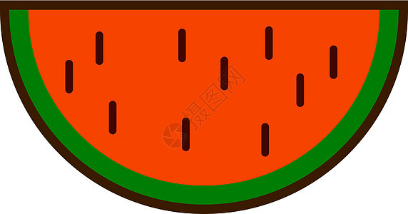 西瓜水果切片或带种子平板彩色艺术矢量图标的横段图片