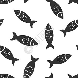 以平板风格的鱼类图标 白色孤立背景的海产食物矢量说明 海畜无缝模式商业概念餐厅动物群钓鱼生活荒野宠物水族馆海鲜插图海浪图片