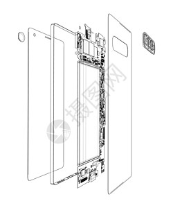 已拆散的智能手机概念大纲电话方案技术案件传感器控制电池草图监视器电子产品图片