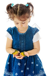 小女孩握在一只大蝴蝶的手里药品白色卫生哮喘组织孩子女性保健鼻子发烧图片