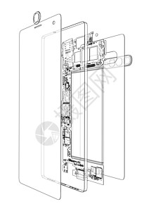 已拆散的智能手机概念大纲技术控制电池电子产品工具蓝图展示碰撞传感器电话图片