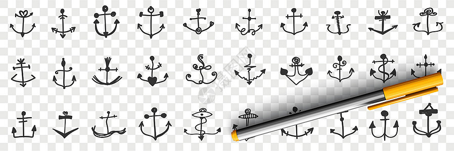 船的锚架海军艺术插图绘画孩子血管海洋手绘墨水卡通片图片