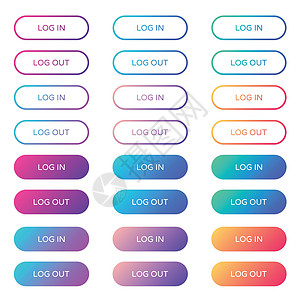 登录注销 web 按钮集 在平面样式中概述和填充 ui web 按钮 用于 web 和 ui 设计的时尚渐变上的圆形矢量按钮图片