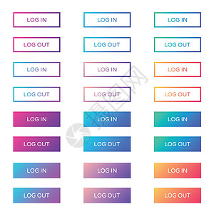 登录注销 web 按钮集 在平面样式中概述和填充 ui web 按钮 用于 web 和 ui 设计的时尚渐变上的矩形矢量按钮图片