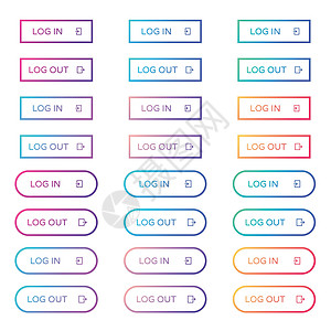 登录注销 web 按钮集 在平面样式中概述 ui web 按钮 时尚渐变上的圆形和矩形矢量按钮 带有用于 web 和 ui 设计图片