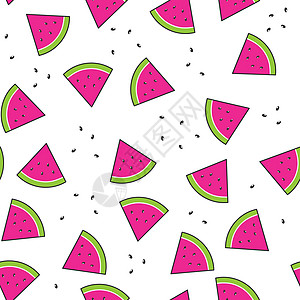 甜切片西瓜种子无缝模式 不明飞行物绿色和塑料粉红色 用于包装纸 印刷 包装 背景的夏季新鲜多汁亮西瓜图案图片