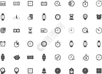 用于 web 和 ui 设计的时间时钟矢量图标集 孤立在白色背景上的时间时钟平面图标 时间就是金钱经营理念背景图片