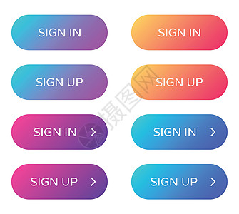 登录注册 web 按钮集 以平面样式填充 ui web 按钮 带有用于 web 和 ui 设计的箭头的时尚渐变上的圆形矢量按钮界图片