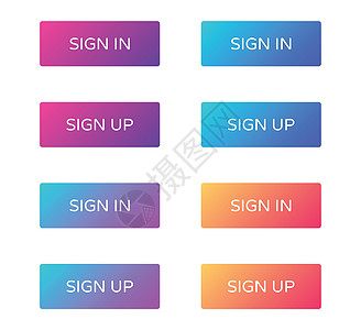 登录注册 web 按钮集 在平面样式中概述和填充 ui web 按钮 用于 web 和 ui 设计的时尚渐变上的矩形矢量按钮图片