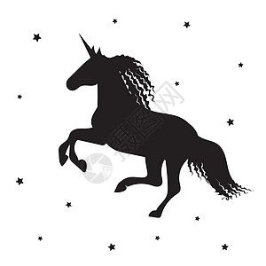 黑独角兽在白色背景和星星图片