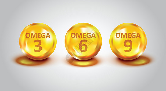 Omega 3 6 9 象形平板 白色孤立背景的颗粒胶囊矢量插图; 有机维生素养分油鱼商业概念图片