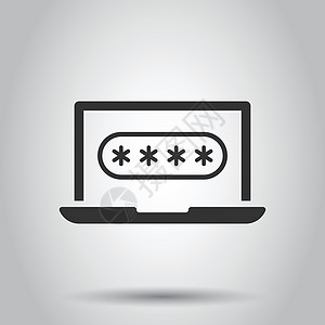 带有平面样式密码图标的笔记本电脑 在孤立的白色背景上的计算机访问矢量图 挂锁入口经营理念插图日志网站安全保护录取程序钥匙网络警告图片