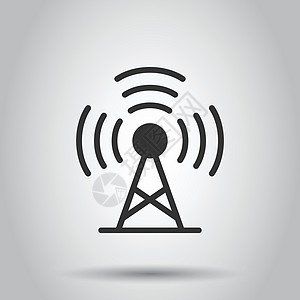 平面样式的天线塔图标 在孤立的白色背景上广播矢量图 无线网络经营理念盘子车站数据收音机发射机细胞卫星信号电脑插图图片