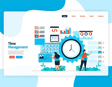 时间管理和调度工作项目的登陆页面向量 按时计划和管理工作 业务缺乏时间 按时间工作 网站 移动应用程序 主页 传单 卡片的插图网图片