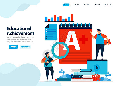 教育成果和学习过程的网站设计 最佳价值或 A + 数字学习 登陆页面模板 ui ux 网站 移动应用程序 传单 小册子 广告的平图片