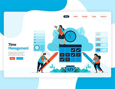 时间管理和调度工作项目的登陆页面向量 按时计划和管理工作 业务缺乏时间 按时间工作 网站 移动应用程序 主页 传单 卡片的插图滴图片
