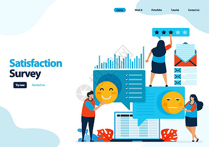 表情符号满意度调查的登陆页面模板 为应用程序服务提供评级和星级 与表情符号的良好反馈 横幅 ui ux 网站 web 移动应用程图片
