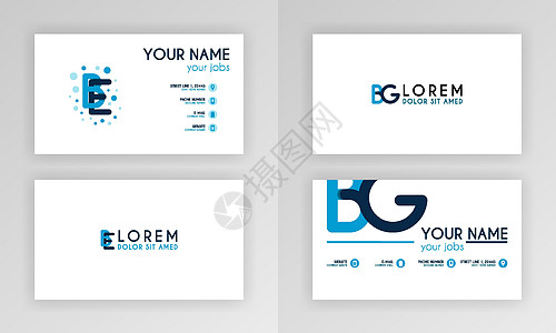 蓝色名片模板 带有字母标志和斜线口音装饰的简单身份证设计 对于公司 公司 专业人士 商业 广告 公共关系 宣传册 海报标识传单品图片