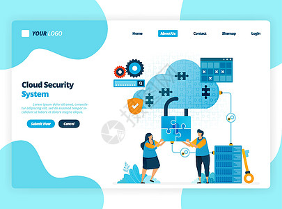 云计算安全系统登陆页面模板 合作以提高访问托管的安全性 ui ux 网站 web 移动应用程序 传单 小册子 广告的插图技术计算图片