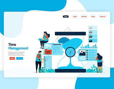 时间管理和调度工作项目的登陆页面向量 按时计划和管理工作 业务缺乏时间 按时间工作 网站 移动应用程序 主页 传单 卡片的插图警图片
