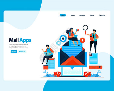 发送 接收 管理电子邮件的矢量登陆页面 使用数字业务电子邮件服务安排工作 着陆页 模板 ui ux web 移动应用程序 海报 图片