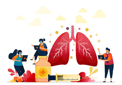 治疗肺部疾病 具有 3d 渐变的扁平肺设计 用于肺部手术的药物和注射剂 呼吸健康 网站 移动应用程序 横幅 模板 海报的矢量插图图片