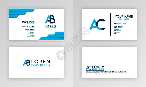 蓝色名片模板 带有字母标志和斜线口音装饰的简单身份证设计 对于公司 公司 专业人士 商业 广告 公共关系 宣传册 海报品牌标识插图片