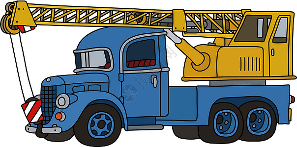 有趣的旧蓝色和黄色卡车起重机图片
