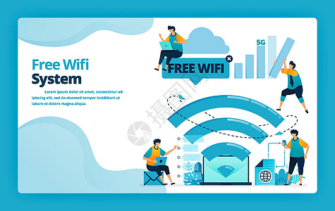 免费 wifi 系统登陆页面的矢量插图 可实现更便宜 更高效的互联网连接 网站 网页 横幅 移动应用程序 海报 小册子 模板 广图片