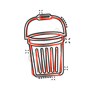 漫画风格中的巴克特图标 白色孤立背景上的垃圾锅卡通矢量插图 泥桶喷洒效应商业概念房子器具垃圾桶卡通片工作看门人按钮图片