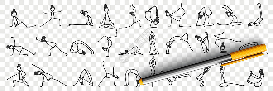 练习瑜瑜伽和小便式涂鸦套件粉笔绘画训练运动女性艺术女士草图多样性沉思图片